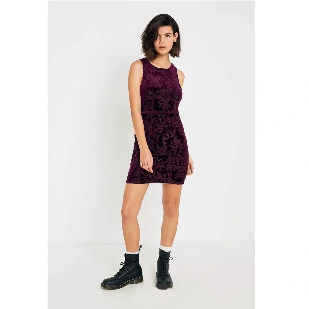 Free People Babe Bodycon Dress Floral Burnout Velvet Burgundy